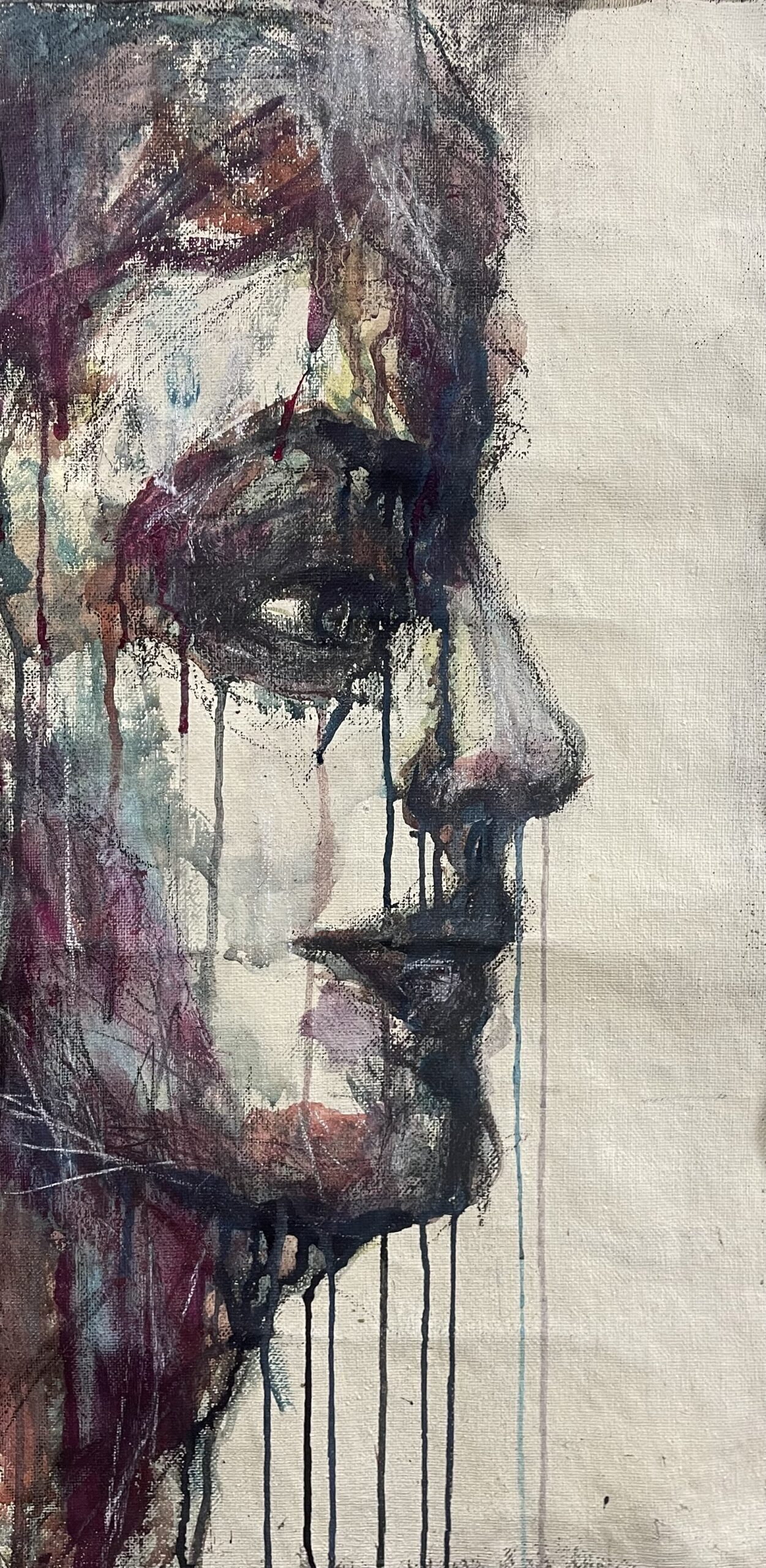 IO SGUARDO 37X71 cm, 49x83 cm con cornice, 14x27 inches, tecnica mista su tela di lino grossa
