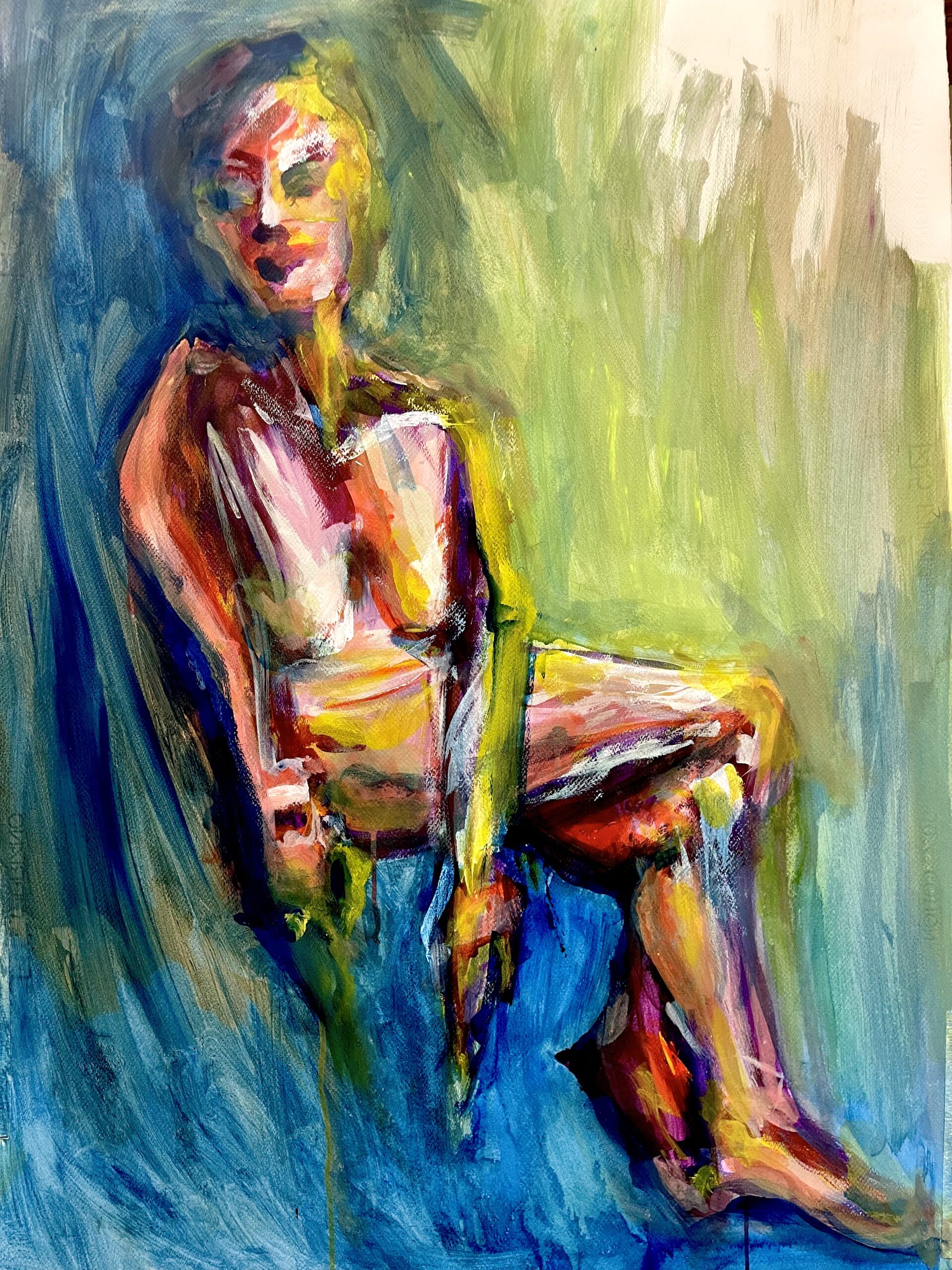 NUDA A COLORI 70x100 cm, 27x39 inches, acrilico su carta di cotone