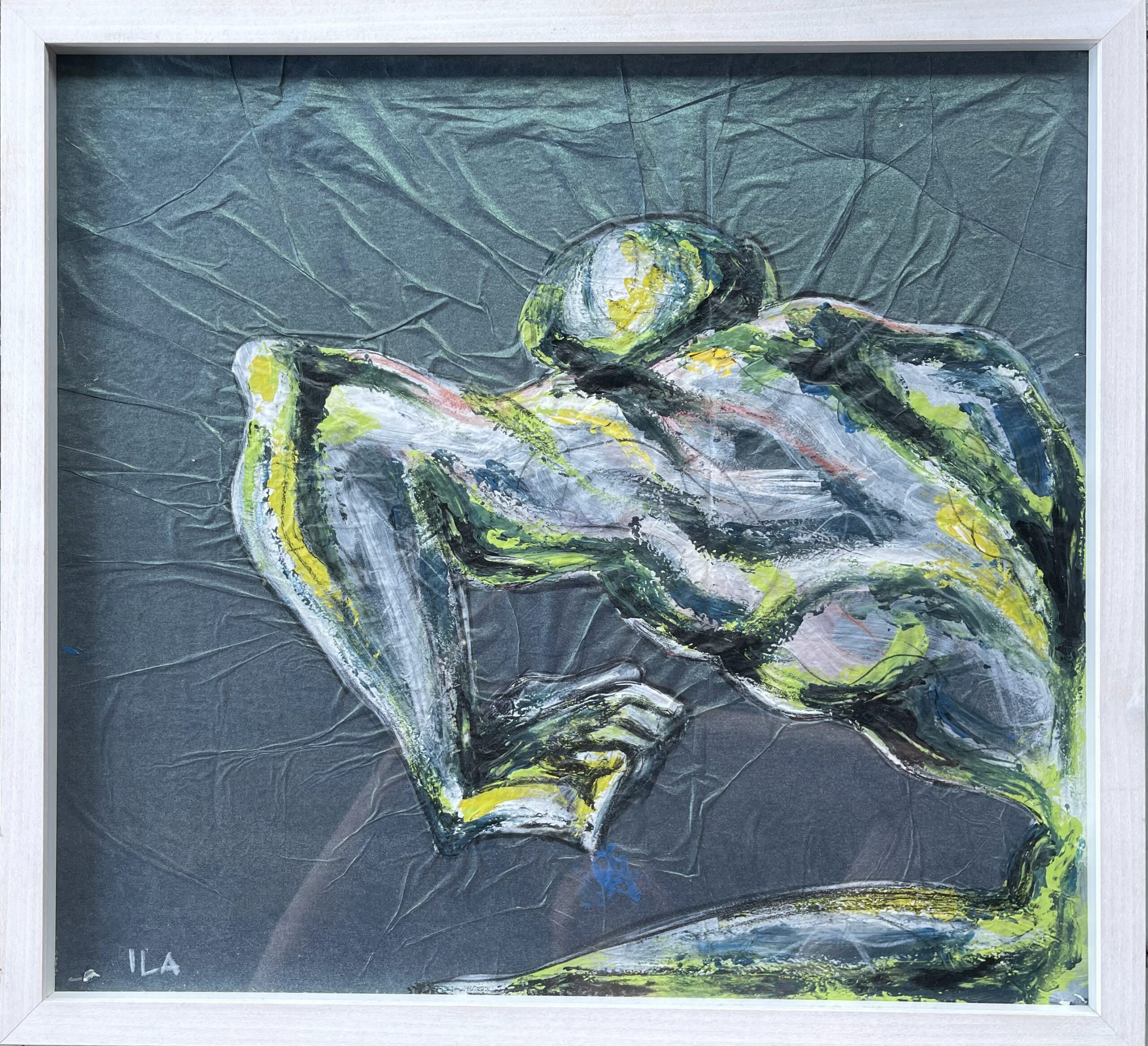 PUGNO CHIUSO acrilico su carta metallizzata 40x30cm, 15,7x11,8 inches